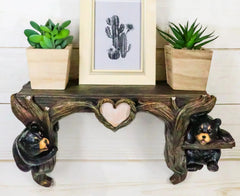 Whimsical 2 Climbing Black Bears By Forest Tree Branches Floating Wall Shelf-1