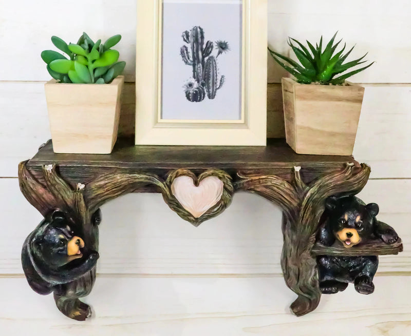 Whimsical 2 Climbing Black Bears By Forest Tree Branches Floating Wall Shelf-1