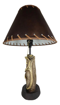 Rustic Western Hunters Lodge Deer Antlers On Driftwood Trunk Desktop Table Lamp-9