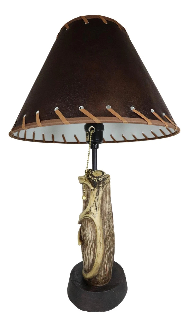 Rustic Western Hunters Lodge Deer Antlers On Driftwood Trunk Desktop Table Lamp-9