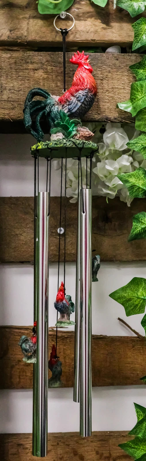 Rustic Country Farm Red Breasted Rooster Chicken Wind Chime Patio Garden Decor-8