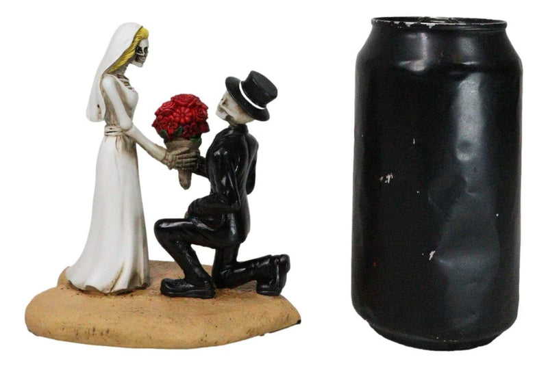 Figura decorativa para tarta de boda con esqueletos de novios y rosas "El amor nunca muere"-10