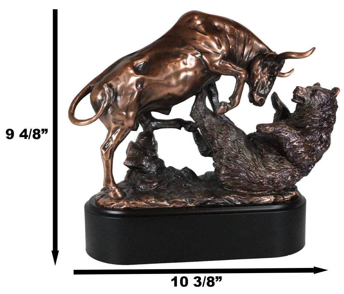 Wall Street Stock Market Charging Bull Trouncing Bear Statue With Pedestal Base-10