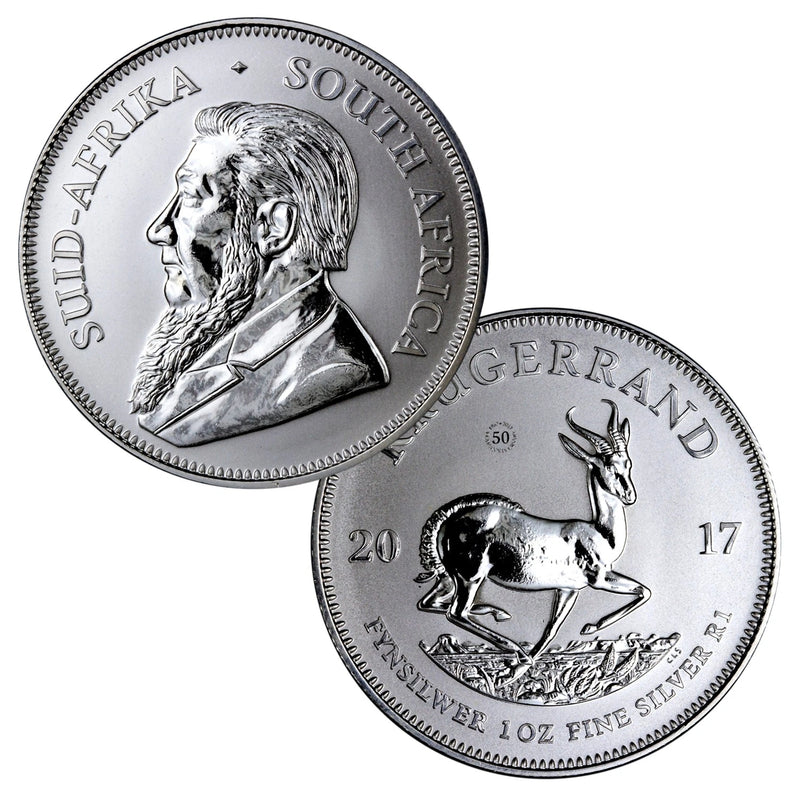 Moneda Krugerrand de Sudáfrica de 1 oz y 1 rand de plata 0.999 de 2017 - 50.º aniversario-1