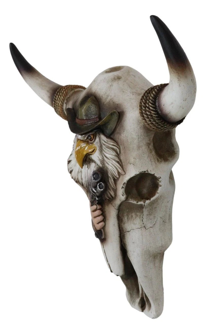Rustic Western Eagle Cowboy With Gun Horned Ropes Cow Skull Wall Decor Plaque-7