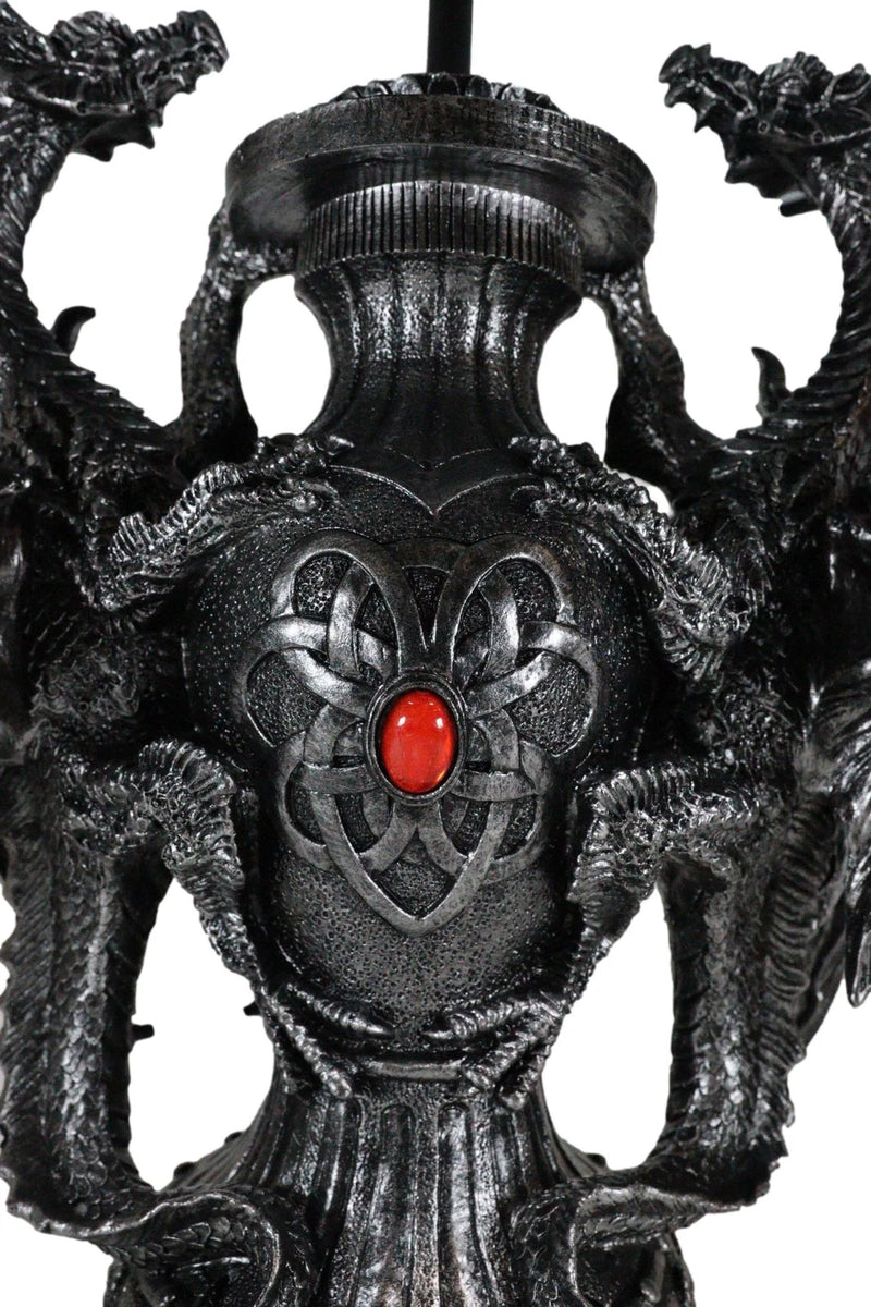 Lámpara de mesa de escritorio con diseño de dragón doble trepador gótico, estatua decorativa y pantalla de 48 cm de alto-9
