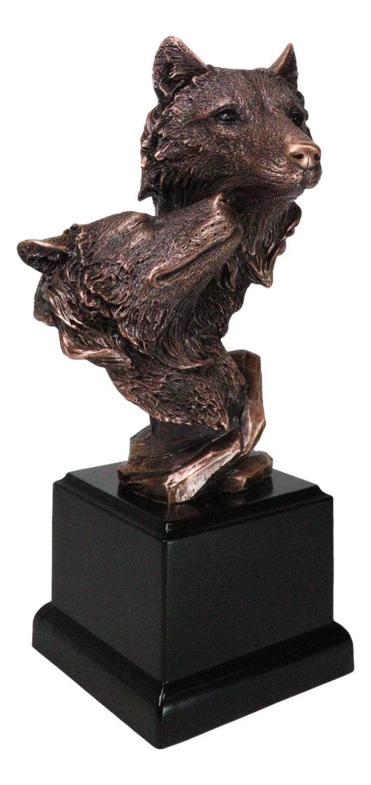 Forest Moonlight Lovers 2 Wolves Bust Bronze Electroplated Resin Statue-9