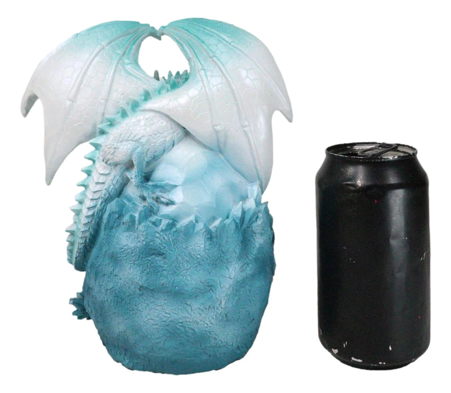 Winter Snow Dragon Resting On Frozen Snow Geode Egg With LED Crystals Figurine-8