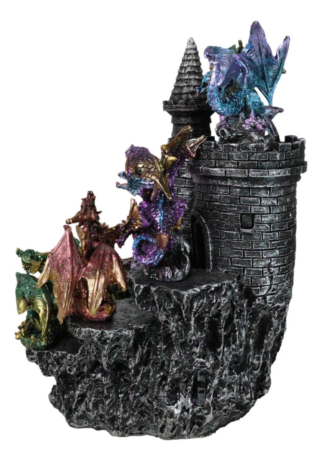 Juego de 12 mini dragones medievales coloridos en la montaña del castillo de Stonewall.-9