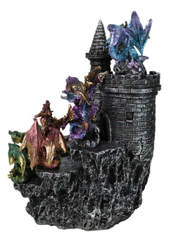 Juego de 12 mini dragones medievales coloridos en la montaña del castillo de Stonewall.-9