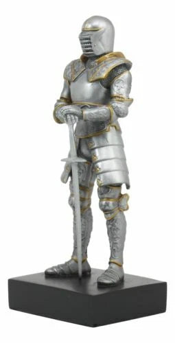 Italian Medieval Knight Statue On Black Pedestal Base 9"Tall Suit of Armor-7
