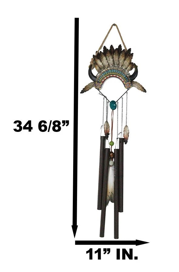 Southwest Boho Chic Indian Chief Headdress Feathers Turquoise Rocks Wind Chime-9