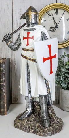 White Cloak Caped Medieval Crusader Bardiche Axeman Knight Statue Figurine-6