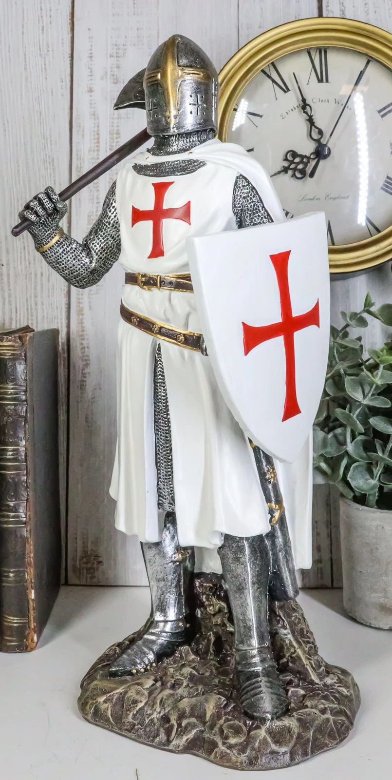 White Cloak Caped Medieval Crusader Bardiche Axeman Knight Statue Figurine-6