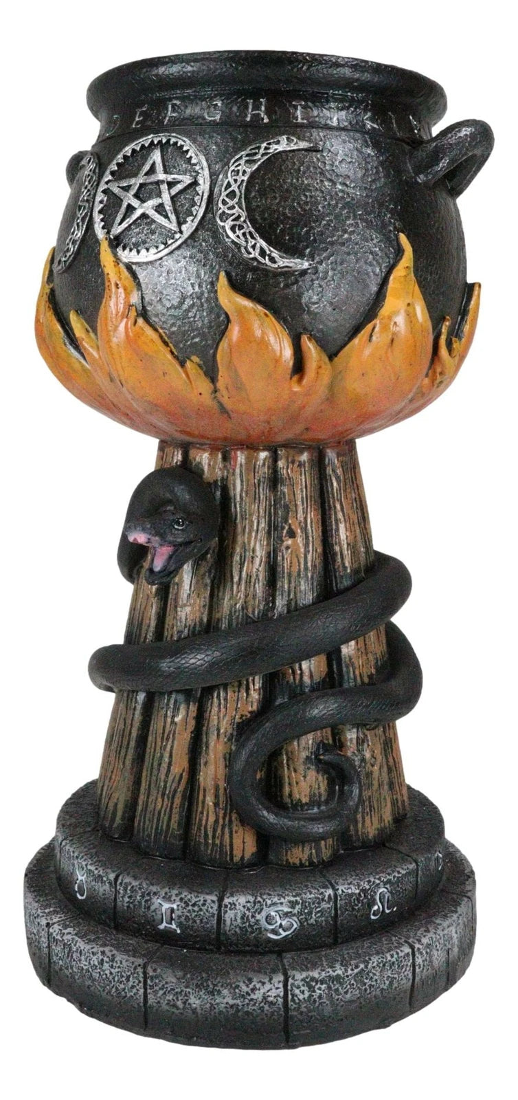 Wicca Triple Moon Witch Cauldron With Snake And Sacred Geometry Candle Holder-10
