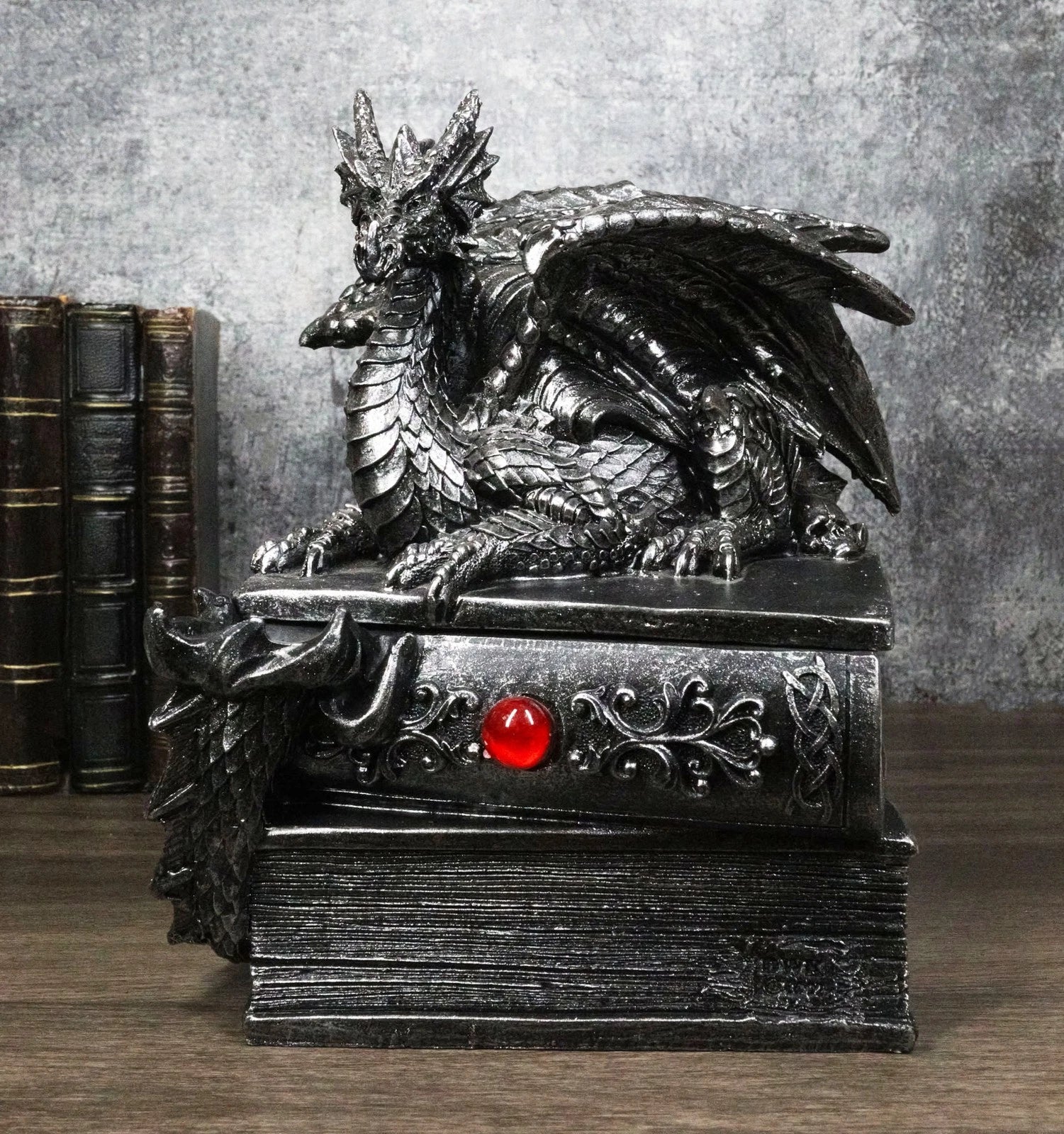 Medieval Fantasy Dragon Guardian of Knowledge Secret Trinket Box Figurine 8.25"H-9