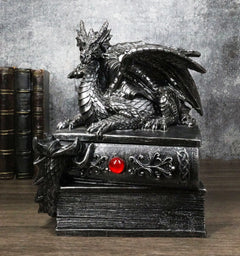 Medieval Fantasy Dragon Guardian of Knowledge Secret Trinket Box Figurine 8.25"H-9