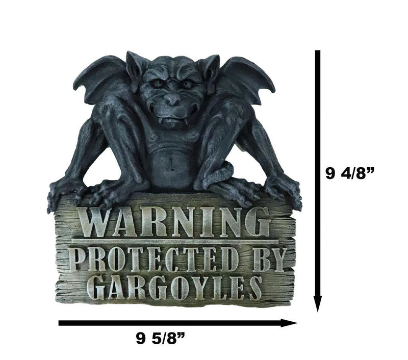 Gothic Winged Gargoyle On Warning Protected By Gargoyles Sign Wall Decor Plaque-10