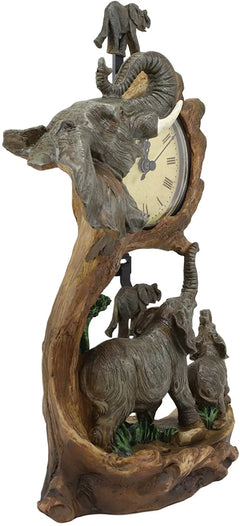 Reloj de mesa con péndulo de 26,5 cm de altura, con familia de elefantes, padre y cría-8