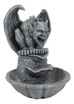 Gothic Chimera Gargoyle On Fountain Pedestal Backflow Incense Cone Burner Decor-9