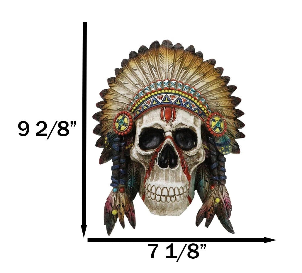 Native American Indian Chief Warpath Skull with Headdress Wall Decor Plaque-7