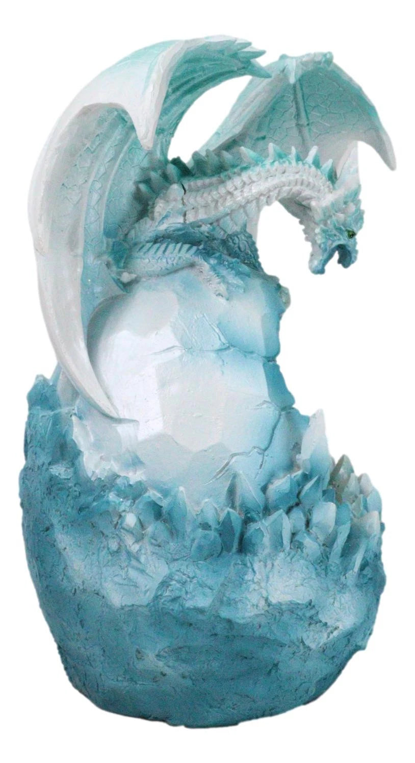 Winter Snow Dragon Resting On Frozen Snow Geode Egg With LED Crystals Figurine-9