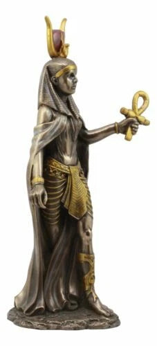 Egyptian Deity Goddess Hathor Holding Ankh Statue Patroness Of Love Motherhood-8