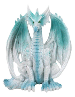 Fantasy Land Of Dragons Crouching Pale White Arctic Snow Winter Dragon Figurine-9