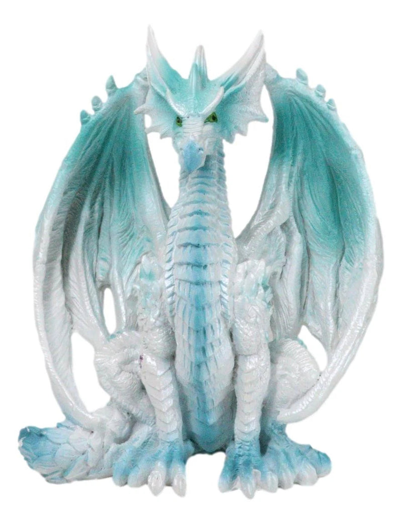 Fantasy Land Of Dragons Crouching Pale White Arctic Snow Winter Dragon Figurine-9