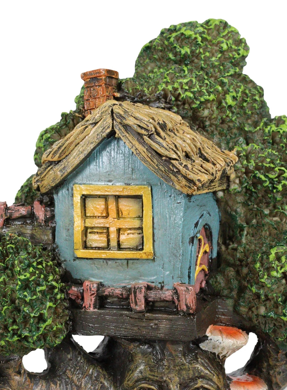 Forest Ent Greenman Cottage Blue Nook Tree House Statue With Mushroom Conk Steps-10
