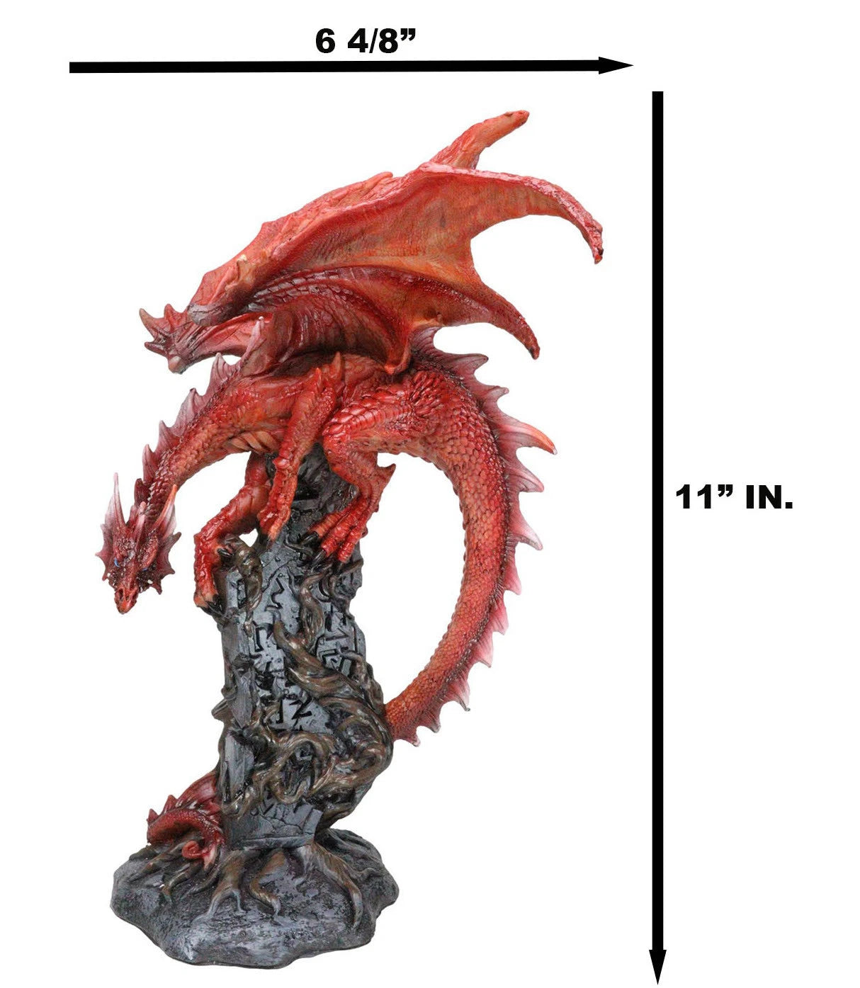 Wizard Fantasy Red Volcanic Dragon Perching On Rune Stone Tower Rock Figurine-8