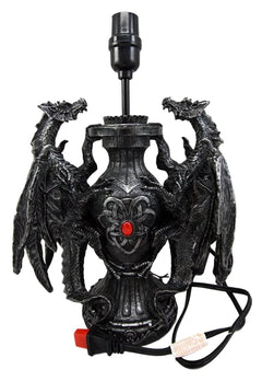 Lámpara de mesa de escritorio con diseño de dragón doble trepador gótico, estatua decorativa y pantalla de 48 cm de alto-11