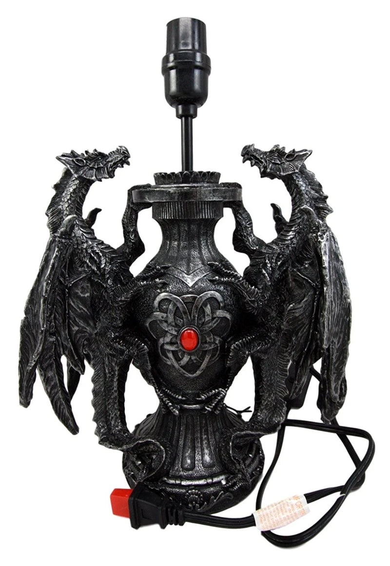 Lámpara de mesa de escritorio con diseño de dragón doble trepador gótico, estatua decorativa y pantalla de 48 cm de alto-11