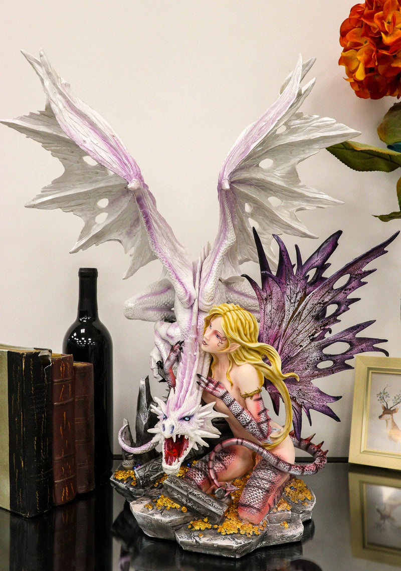 Large 22.75"H Red Reptile Fairy With Roaring White Dragon By Treasures Statue-7