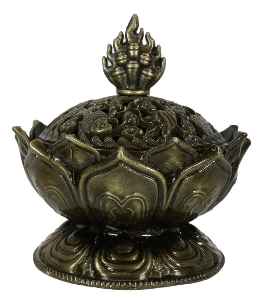 Buddha Padma Lotus Incense Holder Burner Figurine Eastern Meditation Decor 4"Dia-7