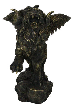 Faux Bronze Greek Guardian Winged Lion Chimera Gargoyle With Goat Horns Figurine-9