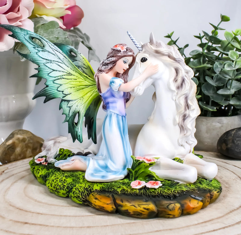 Beautiful Fae Goddess Fairy Princess With Rare Unicorn Friend Statue Magic Decor-9