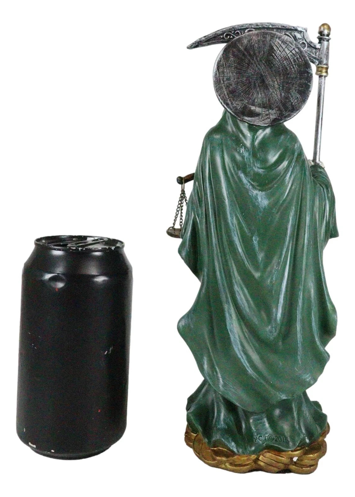 Standing Green Santa Muerte With Scythe Scales of Justice And Wise Owl Figurine-8
