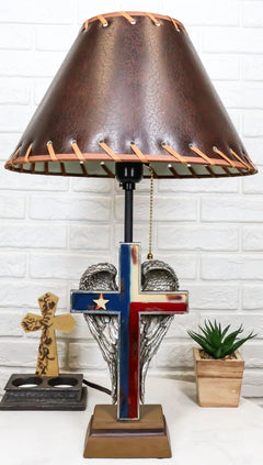 Country Western Texas Lone Star State Flag With Silver Angel Wings Table Lamp-2