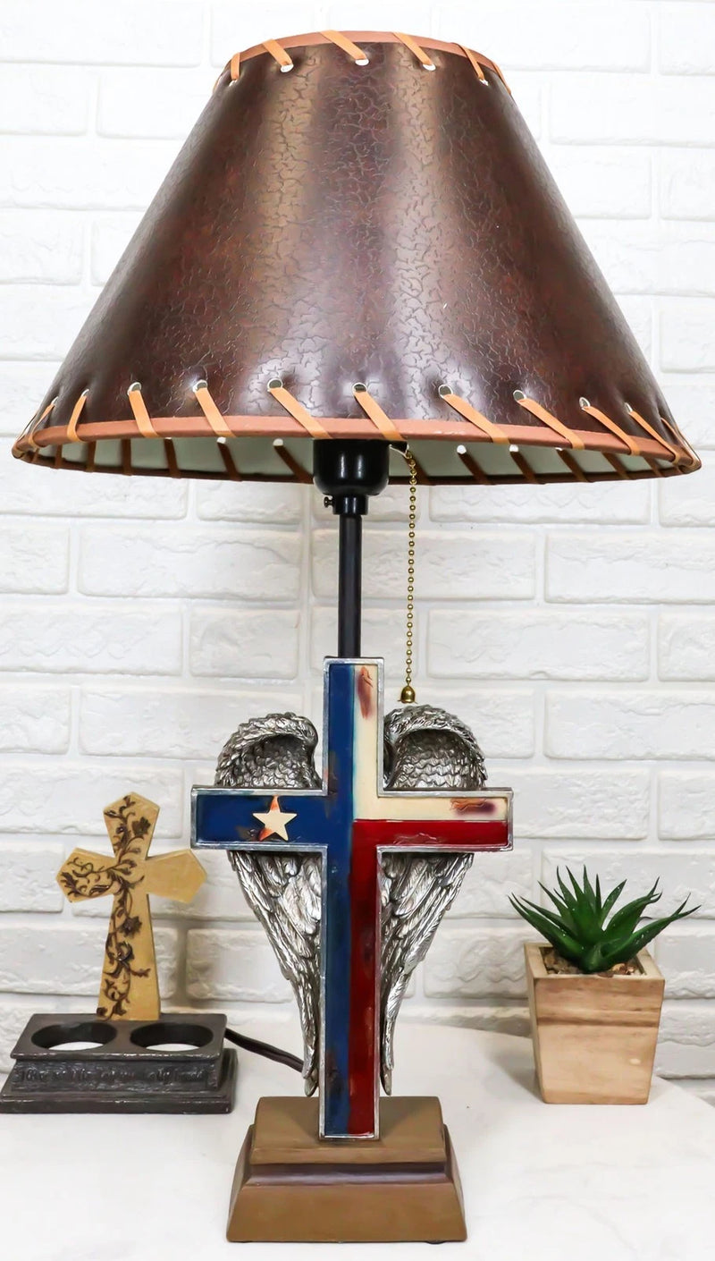Country Western Texas Lone Star State Flag With Silver Angel Wings Table Lamp-2