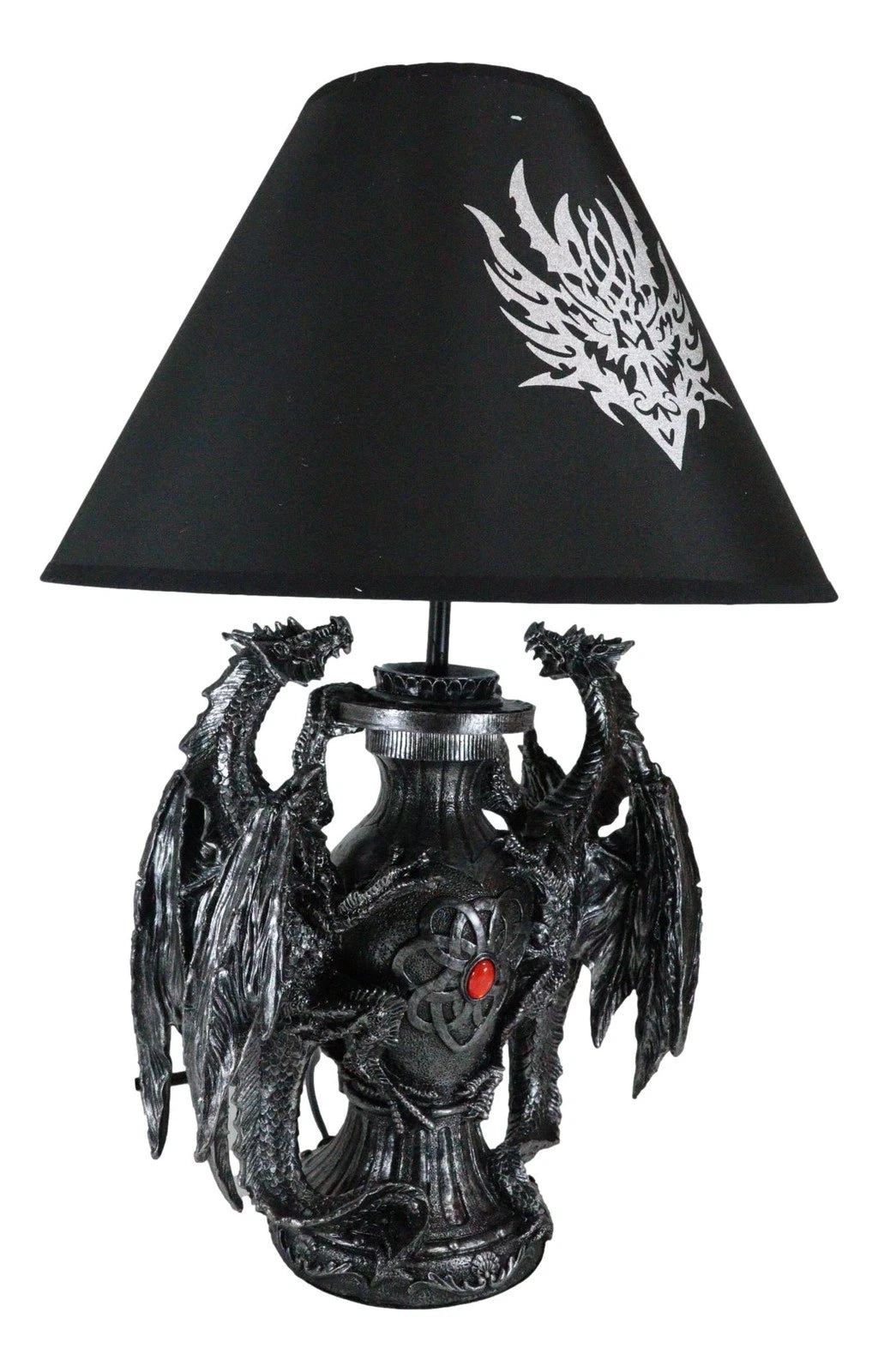 Lámpara de mesa de escritorio con diseño de dragón doble trepador gótico, estatua decorativa y pantalla de 48 cm de alto-10