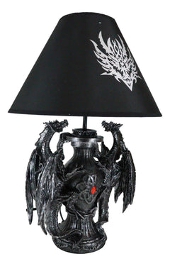 Lámpara de mesa de escritorio con diseño de dragón doble trepador gótico, estatua decorativa y pantalla de 48 cm de alto-10