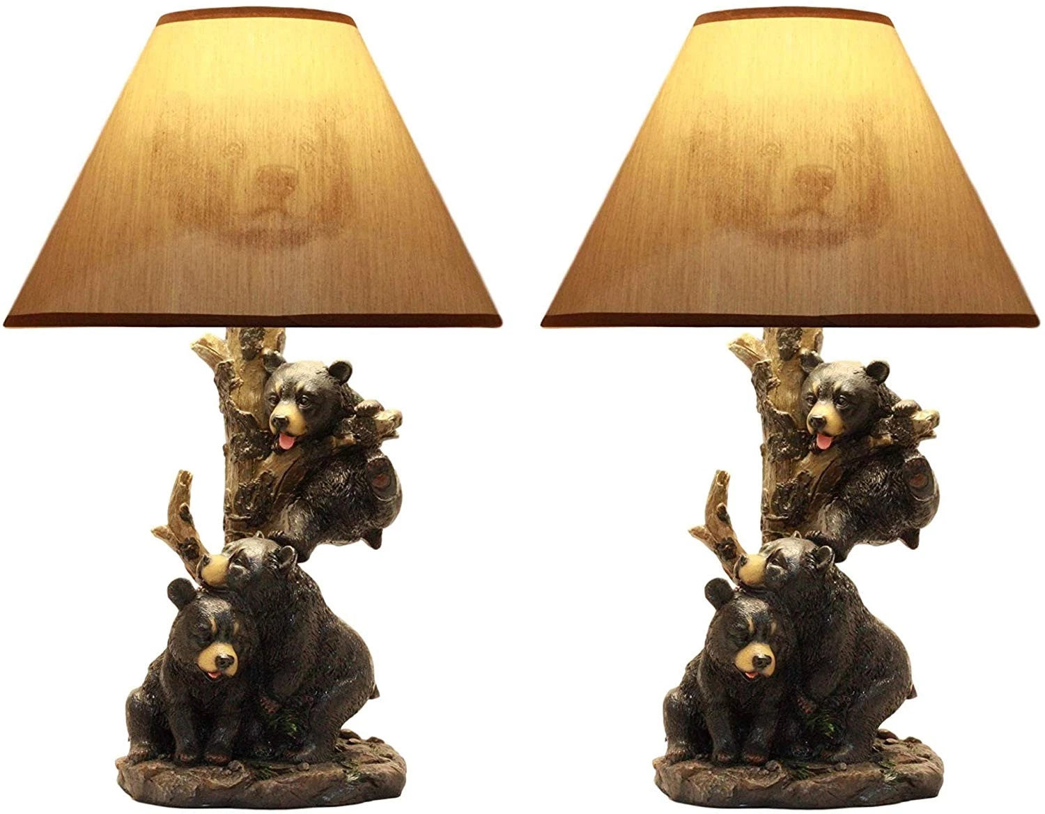 Lámpara de mesa con cachorros de oso negro trepando y pantalla de oso (juego de 2)-1