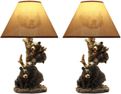 Lámpara de mesa con cachorros de oso negro trepando y pantalla de oso (juego de 2)-1