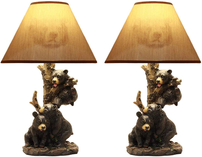 Lámpara de mesa con cachorros de oso negro trepando y pantalla de oso (juego de 2)-1