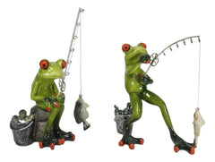 Pack of 2 Favorite Pastime Green Frogs Besties Rod Fishing by The Pond Figurines-10