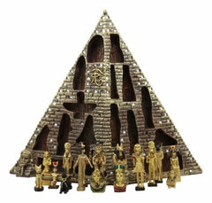 Egyptian Pyramid Statue With 16 Miniature Gods Anubis Osiris Isis Maat Bastet-5