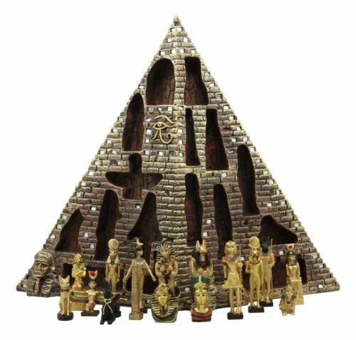 Egyptian Pyramid Statue With 16 Miniature Gods Anubis Osiris Isis Maat Bastet-5