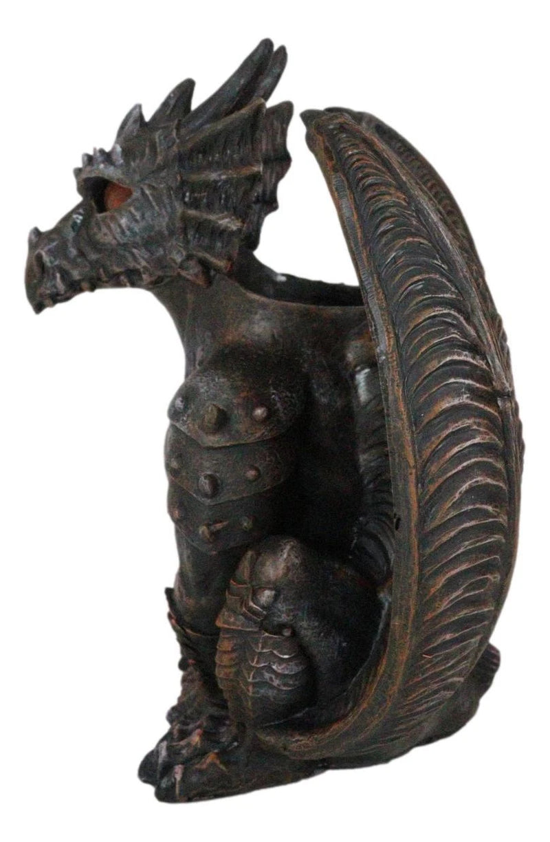 Gothic Winged Dragon Guard Gargoyle With Translucent Eyes Candle Holder Figurine-10