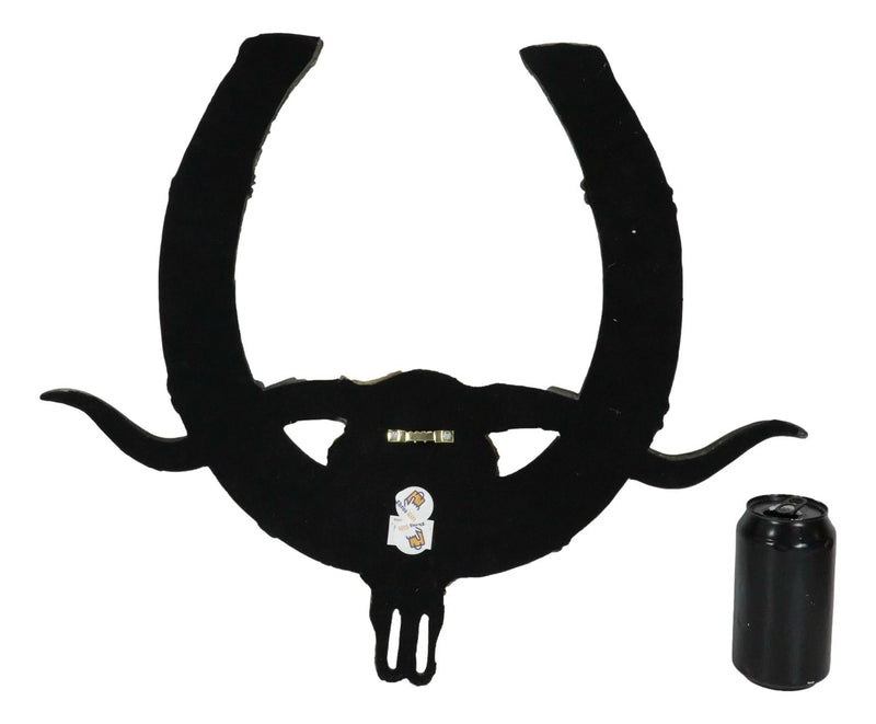 21" L Rustic Western Longhorn Bull Cow Skull With Giant Horseshoe Wall Decor-7